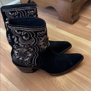 Old Gringo Black Suede Ankle Boots with Silver Embroidery